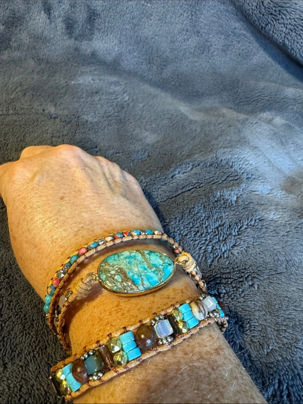 Turquoise Stone Beaded Two-Way Necklace or Wrap Bracelet